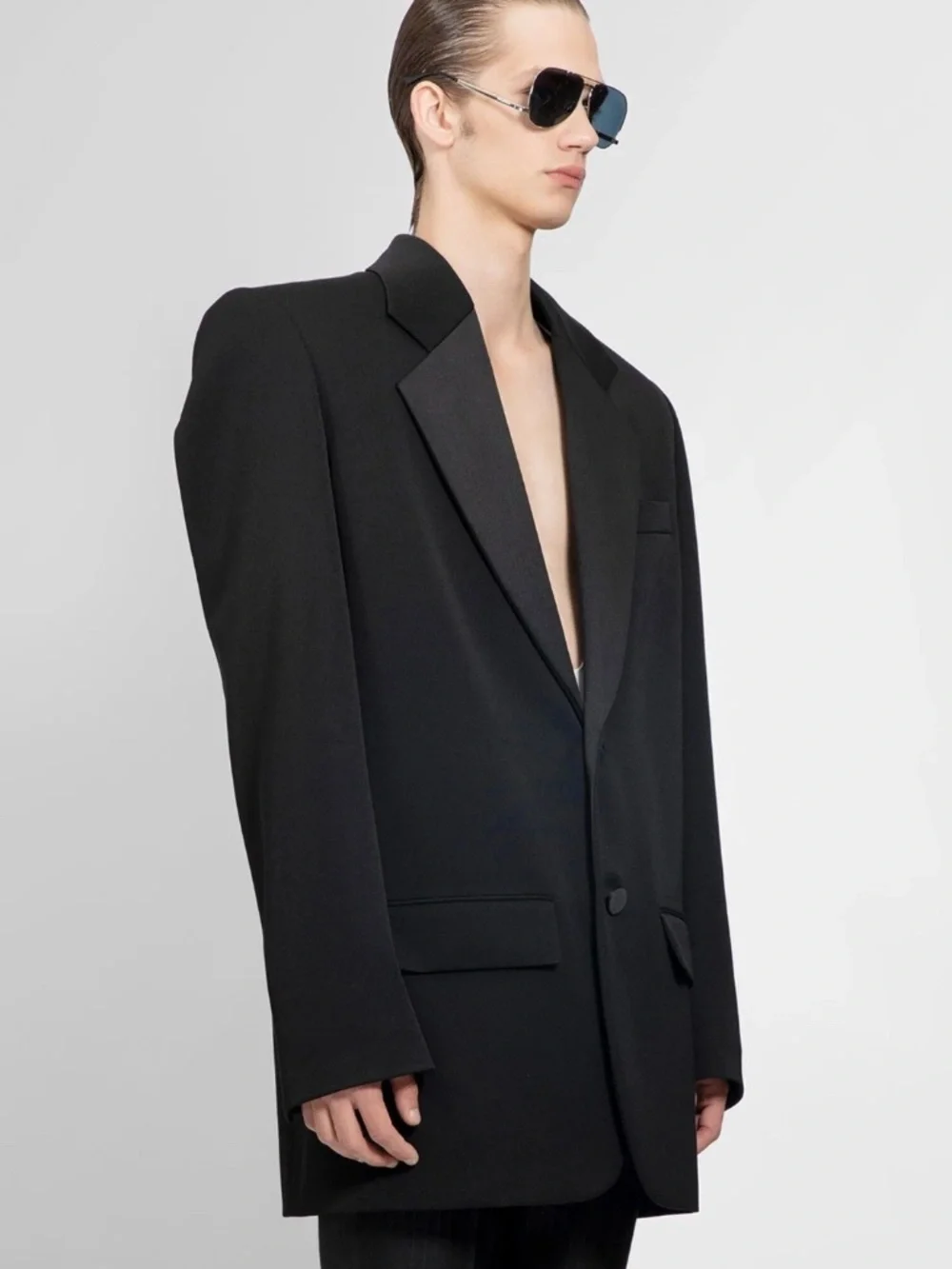 Saint Laurent YSL Runway Oversize Cashmere Wool Tuxedo Blazer Jacket